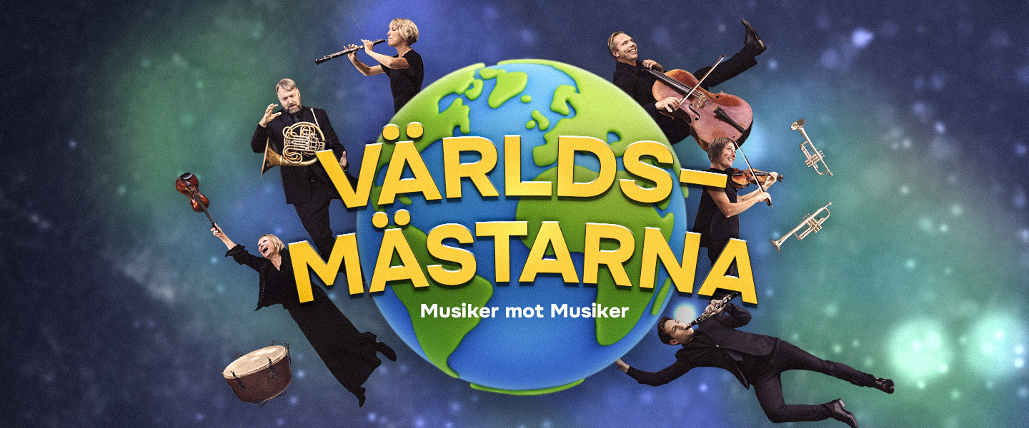 Bild på jorden och musiker som spelar sina instrument