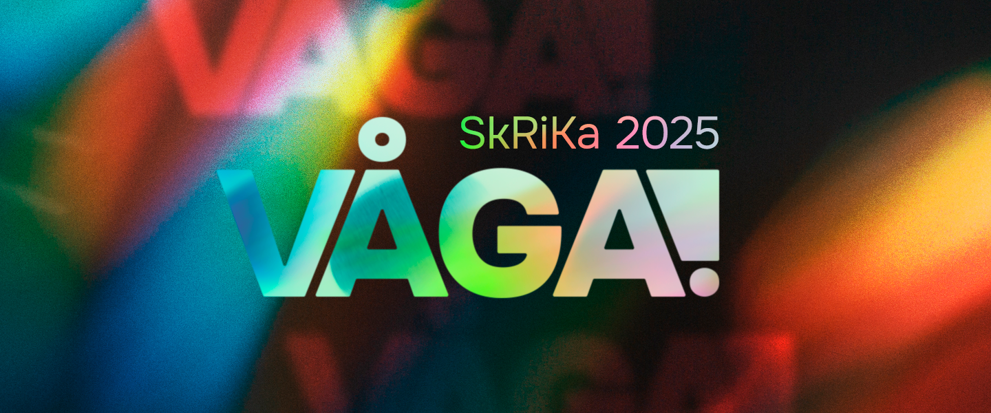 Abstrakta former och färger bakom texten Våga!
